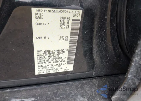 2015 Nissan Altima 2.5 S from USA, damaged, VIN 1N4AL3APXFC193957